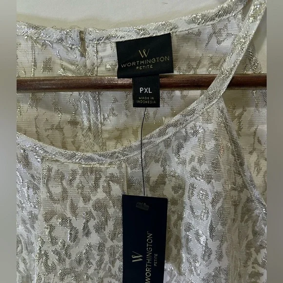 Worthington Women's Gold Animal jacquard Tank Top Petite XL NWT - Picture 2 of 7